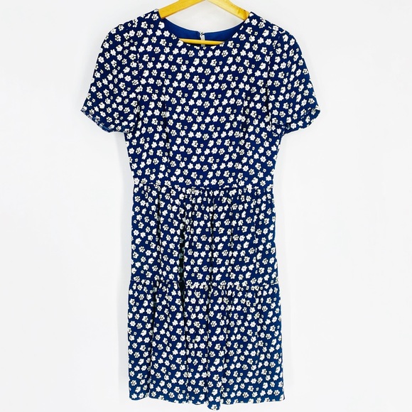 J. Crew Navy Blurred Floral Tiered Mini Dress Size 0 - Picture 3 of 12
